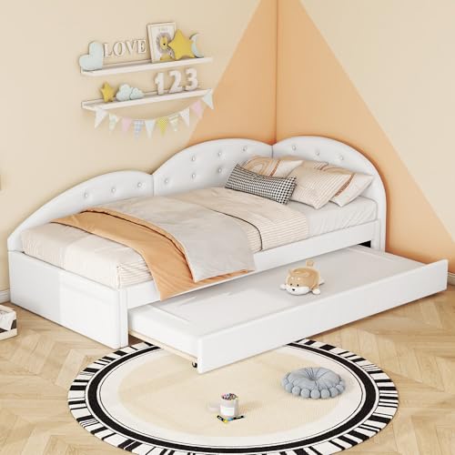Dolamaní Ecke-Tagesbett 90x200 cm gegen die Wand mit Gästebett, Ausziehbett Ohne Matratze, Bett mit Lattenrost und Polster Rückenlehnen (Weiß) von Dolamaní