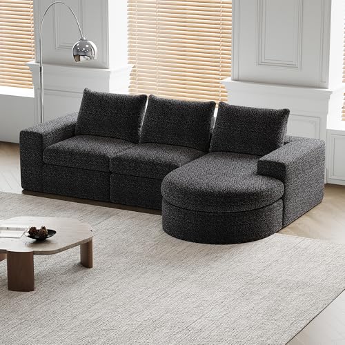 Dolamaní Ecksofa in L-Form, Pure Foam Installation-Free Eckcouch,Chenille Sofa mit gebogenen Elementen und Liegestuhl (Black A) von Dolamaní