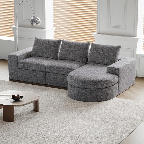 Dolamaní Ecksofa in L-Form, Pure Foam Installation-Free Eckcouch,Chenille Sofa mit gebogenen Elementen und Liegestuhl (Grey A) von Dolamaní