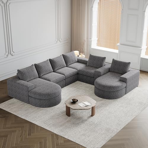 Dolamaní Ecksofa modulares Kombinationssofa, Pure Foam Installation-Free Eckcouch, 5-6 Sitzer Sofa mit gebogenen Elementen und Liegestuhl, Chenille(Grey B) von Dolamaní