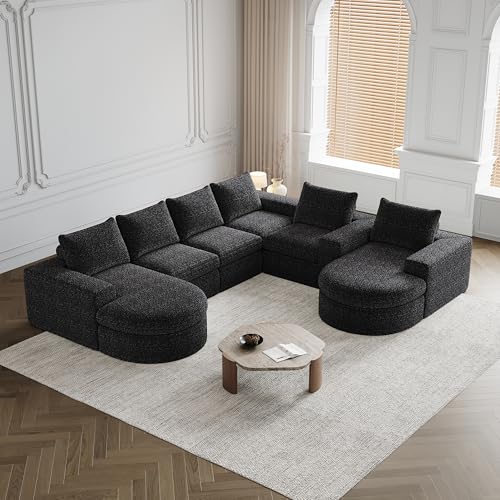 Dolamaní Ecksofa modulares Kombinationssofa, Pure Foam Installation-Free Eckcouch, 5-6 Sitzer Sofa mit gebogenen Elementen und Liegestuhl, Chenille (Black B) von Dolamaní