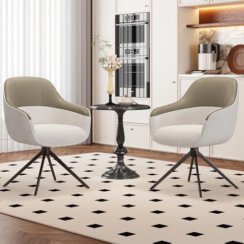 Dolamaní Esstischstuhl 2er Set mit Drehfunktion, Drehstühle mit Kunstleder-Stoff-Kombination, Esszimmerstühle Hoch Gepolstert mit höhenverstellbaren Füßen für Wohnzimmer Esszimmer (Beige 2er Set) von Dolamaní