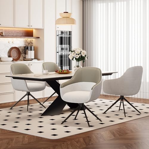 Dolamaní Esstischstuhl 4er Set mit Drehfunktion, Drehstühle mit Kunstleder-Stoff-Kombination, Esszimmerstühle Hoch Gepolstert mit höhenverstellbaren Füßen für Wohnzimmer Esszimmer (Beige 4er Set) von Dolamaní