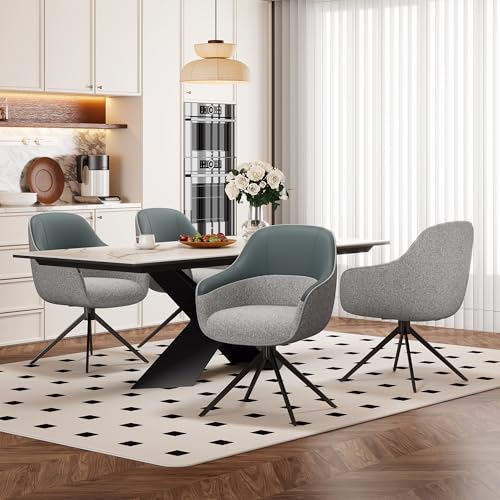Dolamaní Esstischstuhl 4er Set mit Drehfunktion, Drehstühle mit Kunstleder-Stoff-Kombination, Esszimmerstühle Hoch Gepolstert mit höhenverstellbaren Füßen für Wohnzimmer Esszimmer (Grau 4er Set) von Dolamaní