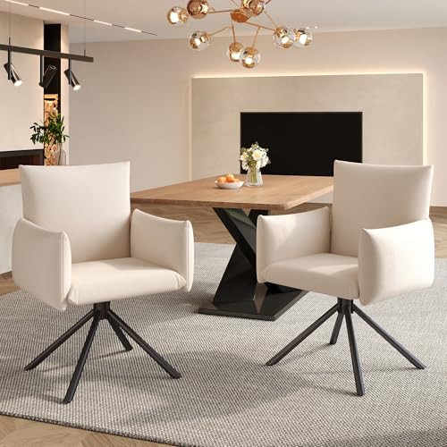 Dolamaní Esszimmerstühle 2er Set mit Drehfunktion, Drehsessel mit Armlehnen Rückenlehne, Stühle mit 4 Metallbeinen für Wohnzimmer Esszimmer, Arbeits- und Schreibtischstuhl (Beige 2er Set (Leinen)) von Dolamaní