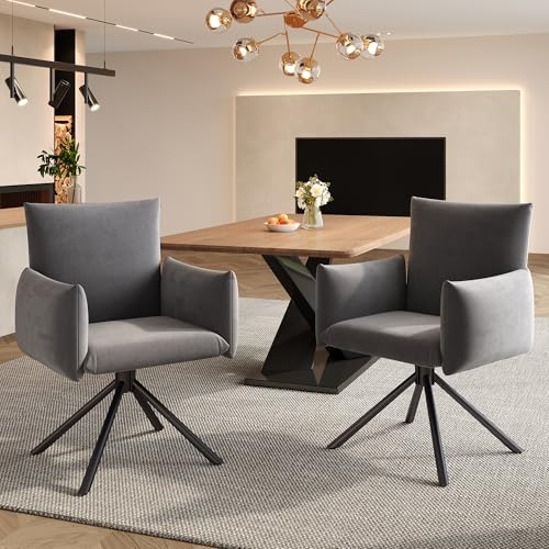 Dolamaní Esszimmerstühle 2er Set mit Drehfunktion, Drehsessel mit Armlehnen Rückenlehne, Stühle mit 4 Metallbeinen für Wohnzimmer Esszimmer, Arbeits- und Schreibtischstuhl (Grau 2er Set (Samt)) von Dolamaní