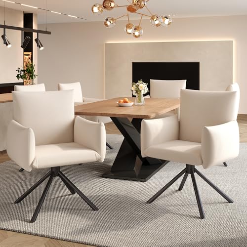 Dolamaní Esszimmerstühle 6er Set mit Drehfunktion, Drehsessel mit Armlehnen Rückenlehne, Stühle mit 4 Metallbeinen für Wohnzimmer Esszimmer, Arbeits- und Schreibtischstuhl (Beige 6er Set (Leinen)) von Dolamaní
