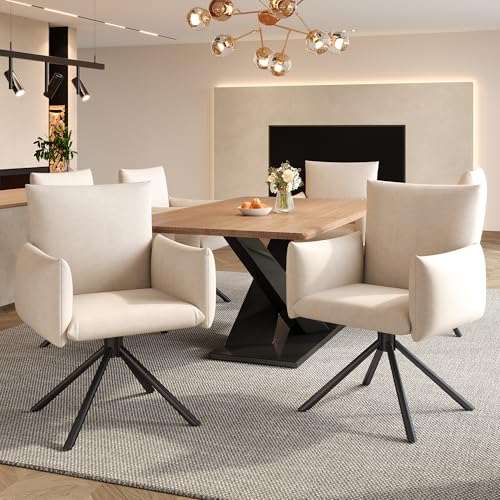 Dolamaní Esszimmerstühle 6er Set mit Drehfunktion, Drehsessel mit Armlehnen Rückenlehne, Stühle mit 4 Metallbeinen für Wohnzimmer Esszimmer, Arbeits- und Schreibtischstuhl (Beige 6er Set (Samt)) von Dolamaní