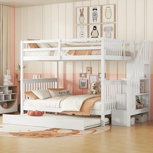 Dolamaní Hochbett Kinder 140x200 cm, Etagenbett 3 Personen, Kinderbett mit Treppe, Hohe Rausfallschutz, Ausziehbett unter dem Bett, Seitliche Ablagefächer, Weiß Dolamaní Hochbett Kinder 140x200 cm, Etagenbett 3 Personen, Kinderbett mit Treppe, Hohe Rausfallschutz, Ausziehbett unter dem Bett, Seitliche Ablagefächer, Weiß von Dolamaní
