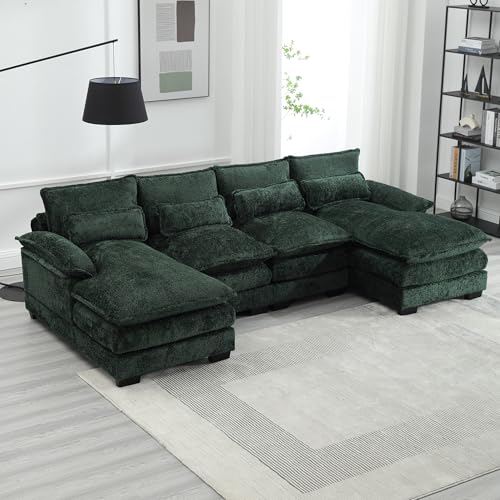 Dolamaní Modernes U-förmiges Sofa 4-Sitzer mit 4 Lendenkissen, Ecksofa Couch mit Holzstruktur und Eisenrahmen, Polsterecke für Wohnzimmer (Smaragd) von Dolamaní