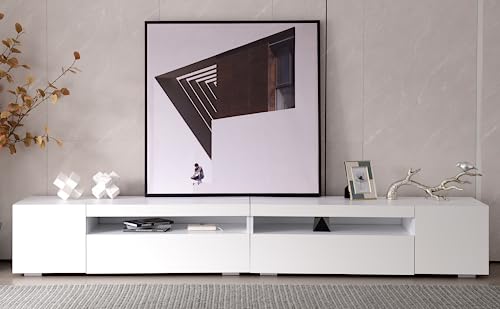 Dolamaní Weißer Moderner TV-Schrank,TV Lowboard, MDF TV-Schrank Niedrige Version, Kann im Wohnzimmer, Esszimmer, Schlafzimmer Verwendet Werden, 240×39×35 cm von Dolamaní