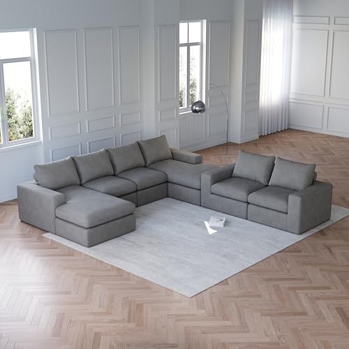 Dolamaní modernes gepolstertes Sofa aus Cord, Ecksofa 5-6 sitzer, Pure Foam Installation-Free Eckcouch für Wohn- und Schlafzimmer(Dunkelgrau B) von Dolamaní