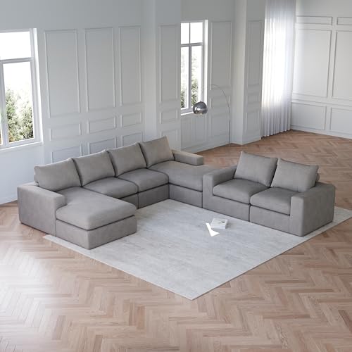 Dolamaní modernes gepolstertes Sofa aus Cord, Ecksofa 5-6 sitzer, Pure Foam Installation-Free Eckcouch für Wohn- und Schlafzimmer(Hellgrau B) von Dolamaní