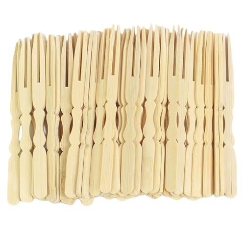 100 Stück Pommesgabel, Holzgabeln Pommespieker aus Holz Holzbesteck Partybesteck Pommes Frites Gabeln Partygeschirr für Party Geburtstag Camping und Picknick von Dolaso