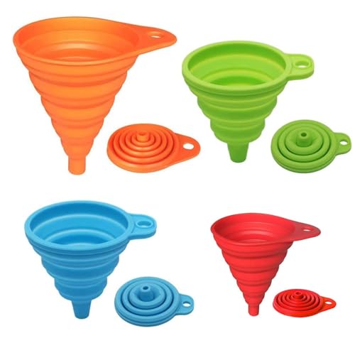 4 Stück Faltbarer Silikon Trichter, Silikontrichter Küchen Zusammenklappbarer Trichter, Tragbarer Faltbar Mini Trichte Set Für Bier, Öl, Flüssigkeiten Flüssigkeitsübertragung (4 Größen) von Dolaso