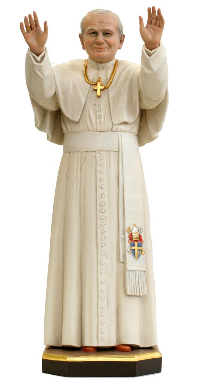 Statue Papst Johannes Paul der II H 40 cm Heiligenfigur Holz geschnitzt Holzfigur aus Ahornholz von Dolfi