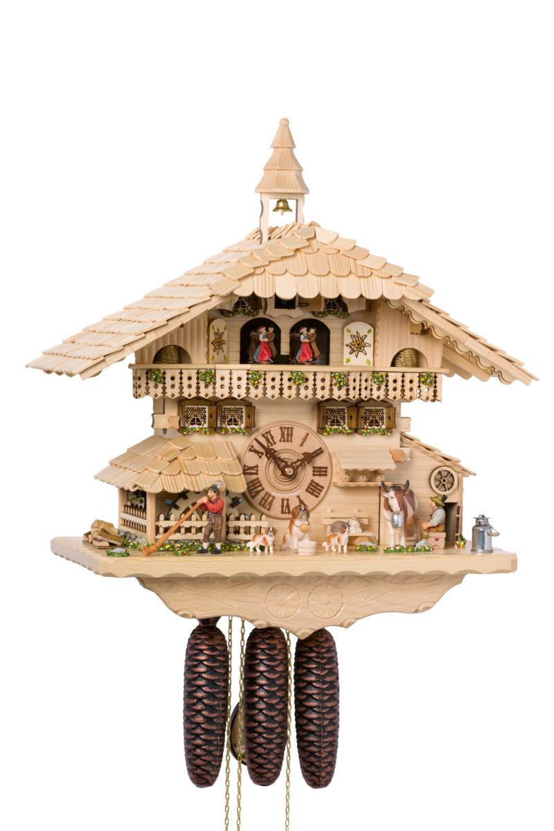 Traditionelle 8-Tage-Kuckucksuhr Häuschen aus hochwertigem Holz, Höhe 54 cm, mechanisches Uhrwerk von Dolfi