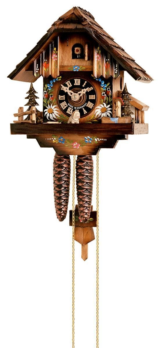 Traditionelle Kuckucksuhr mit Häuschen aus hochwertigem Holz, Höhe 20 cm, mechanisches Uhrwerk von Dolfi