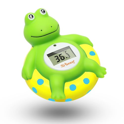 Puppensehnsucht [grüner Frosch mit gelbem Schwimmring] Baby-Badethermometer für Kleinkinder, schwimmendes Badespielzeug, Badewannenthermometer erhältlich für Fahrenheit und Celsius (℉/℃) von Doli Yearning