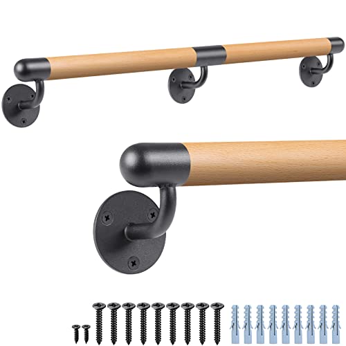 Dolibest Handlauf Holz, 150cm Handlauf Treppe Innen Holz Buche Runde Wandhandlaufe Geländer Treppengeländer 3.8cm Rutschfest Sicherheithaltegriff Barrierefreie für Jüngere/ältere von Dolibest