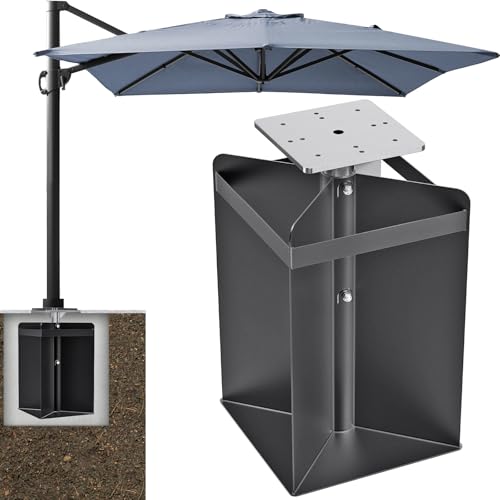 Dolibest Sonnenschirmhalter Bodenplatte, Terrassenschirm Bodenhülse Einbetonieren Wäschespinne Bodenhalterung Schirmständer Ampelschirm Bodenmontage Beton für Outdoor Garten Hof Balkon, Knock Down von Dolibest
