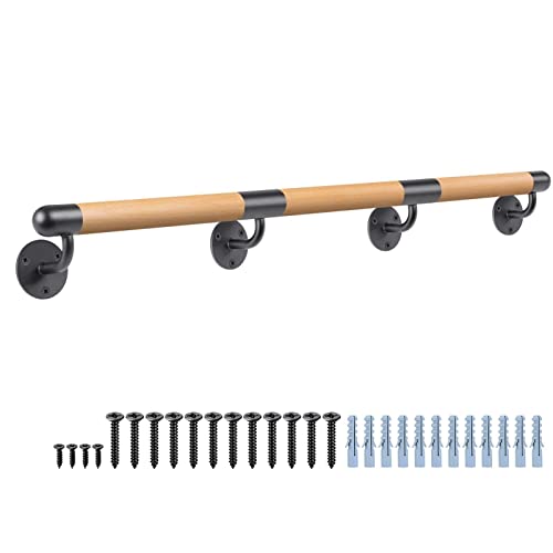 Dolibest Handlauf Holz, 300cm Handlauf Treppe Innen Holz Buche Runde Wandhandlaufe Geländer Treppengeländer 3.8cm Rutschfest Sicherheithaltegriff Barrierefreie für Jüngere/ältere von Dolibest