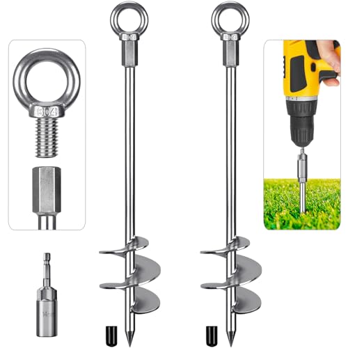 Dolibest Zeltheringe Erdanker Bodenanker, 46cm Schwerlast Zelthaken 2er Trampolin Schraubheringe Groß Sand Erdnägel Spirale Windsturm Spike für Schaukel/Camping/Schuppen/Hund/Carport mit Fester Öse von Dolibest
