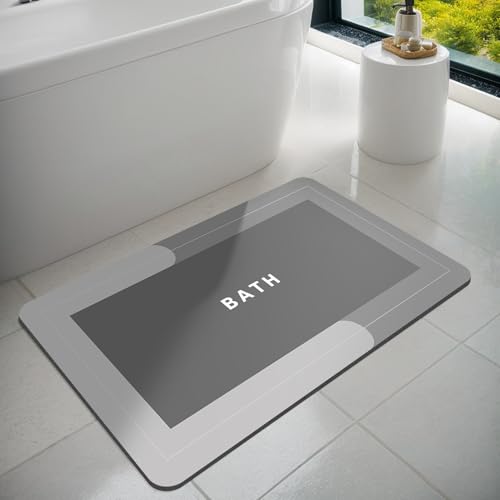 Dolic Badematte, Badezimmerteppiche, super saugfähig, schnell trocknend, dünne Gummimatten für Badezimmer, Bodenmontage, unter der Tür, Badematte für Badezimmer (Hellgrau (Rectangular), 43 x 120 cm) von Dolic