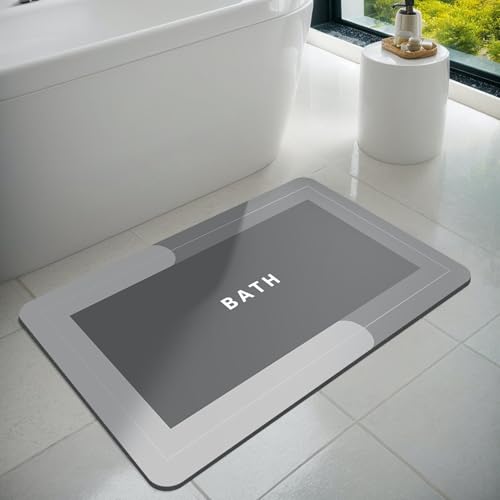 Dolic Badematte, Badezimmerteppiche, super saugfähig, schnell trocknend, dünne Gummimatten für Badezimmer, Bodenmontage, unter der Tür, Badematte für Badezimmer (Hellgrau (Rectangular), 60 x 90 cm) von Dolic