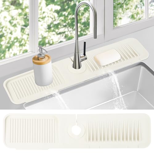 Dolic Spritzschutz für Küchenspüle – Spritzschutz hinter dem Wasserhahn, Silikon-Wasserhahnschutz & Ablaufmatte, Spülbeckenschutz für Küchenspüle (White, 61 x 15cm) von Dolic