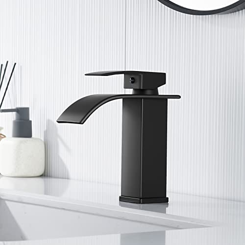 Wasserfall Wasserhahn Bad Schwarz, Dolinvo Waschtischarmatur für Bad Waschbeckenarmatur aus Edelstahl, Kaltes und Heißes Einhandmischer Mischbatterie Spülbecken Waschtischarmaturen, Armatur badezimmer Wasserfall Wasserhahn Bad Schwarz, Dolinvo Waschtischarmatur für Bad Waschbeckenarmatur aus Edelstahl, Kaltes und Heißes Einhandmischer Mischbatterie Spülbecken Waschtischarmaturen, Armatur badezimmer von Dolinvo