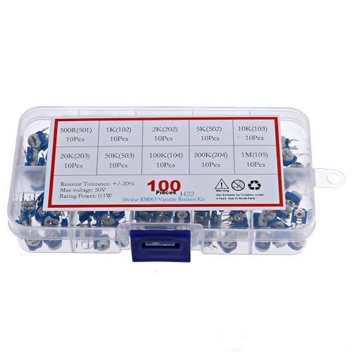 DollaTek 100PCS 10 Werte (500~1M Ohm) RM065 Preset Carbon Film Horizontale Trimpot Potentiometer Sortiment Kit mit Aufbewahrungsbox von DollaTek