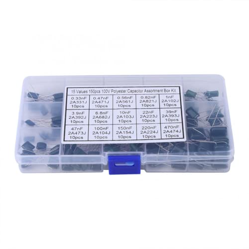 DollaTek 150PCS 15 Wert (jede 10pcs) 100V 0.33NF- 470NF Polyester Film Kondensator Sortiment Kits + Kunststoff Box von DollaTek