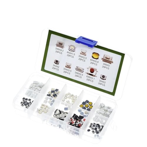DollaTek 250PCS 10Value Taktile Druckknopfschalter Micro Momentary Tact Sortiment Kit + Kunststoff Box von DollaTek