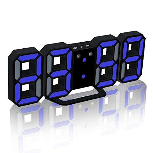 DollaTek 3D LED digitaler Wecker mit 3 einstellbaren Helligkeitsstufen dimmbare Nachtlicht-Schlummerfunktion für das Küchenbüro zu Hause - Schwarz und Blau von DollaTek
