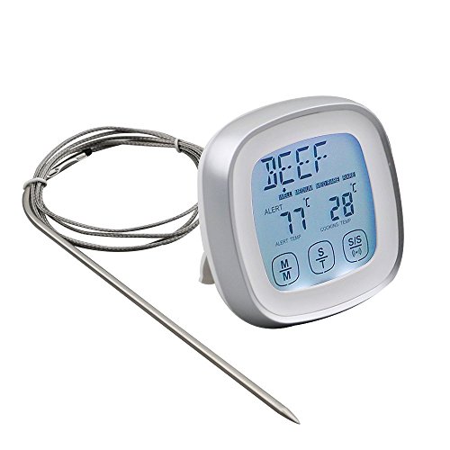 DollaTek Fleischthermometer, Instant Read Food Thermometer Digitales Kochthermometer mit Timer-Alarmsonde für Ofen, Küche, Grillen, Raucher (Silber) von DollaTek