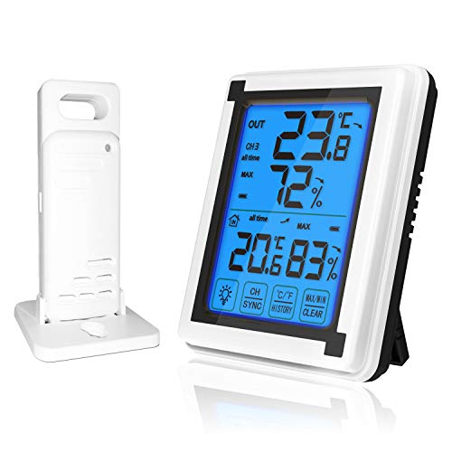 DollaTek LCD-Großbild-Touch-Funk-Digitalthermometer und -Hygrometer Hintergrundbeleuchtungswächter Innen- und Außenwetteruhr für das Büro zu Hause - EIN Host und EIN Launcher von DollaTek