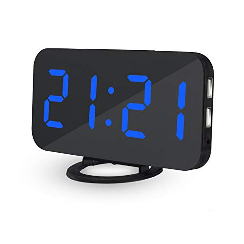 DollaTek LED tragbare Digitale Spiegelwecker mit 6,5-Zoll-LED-Anzeige und 3 Dimmmodi Geeignet für Schlafzimmer und Büro - Black Shell Blue Digital von DollaTek