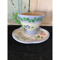 Hallmark Sammlerstück Gartenlandschaft Von Angela Reitter Keramik Frühling Handgemaltes Teetasse Und Untertasse Set von Dollars4ServiceDogs