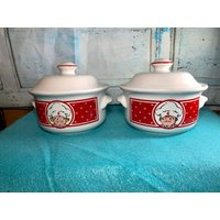 Set Von Zwei Vintage Campbells Mini Crocks Suppenschüsseln Mit Deckeln Und Griffen Wie Neu von Dollars4ServiceDogs