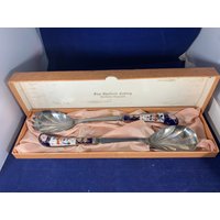 Sheffield England Servier Set Von Cutlery. Keramik Kobaltblau Und Weiß Griff Goldfarbe Schöne von Dollars4ServiceDogs