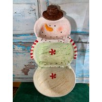 Weihnachten Oder Winter Vintage Keramik Eis Schneemann Dip Vorspeise Platte in Ausgezeichnetem Neuzustand von Dollars4ServiceDogs