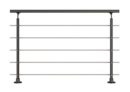 Modernes Geländer-Set in Anthrazit aus Aluminium mit Edelstahlrohren - Aufgesetzte Montage - Länge 150 cm (kürz- und verlängerbar) – Treppengeländer, Terrassengeländer - Innen- und Außenbereich von DOLLE
