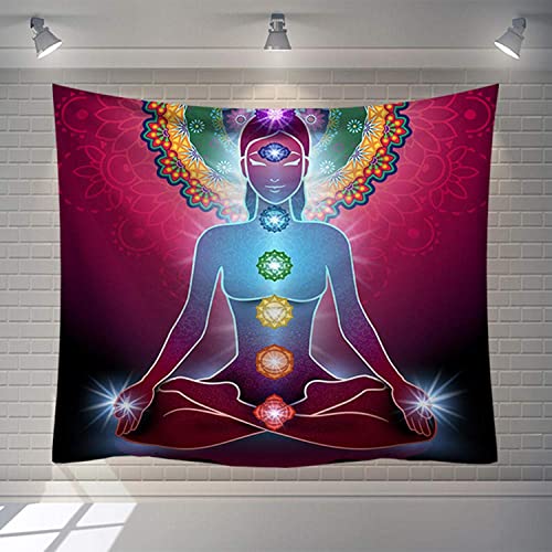 Dollin&Dockin Wandteppiche Wandbehang Tapisserie, Indische 7 Chakra Buddha Statue Gobelin Wandbehang, Rechteckig Art Decor Drucken Gewebe Für Wohnzimmer Schlafzimmer von Dollin&Dockin