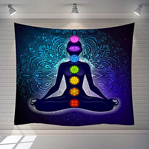 Wandteppiche Wandbehang Tapisserie, Indische Buddha Statue Tapeten An Der Wand 7 Chakra Mandala, Rechteckig Art Decor Drucken Gewebe Für Wohnzimmer Schlafzimmer von Dollin&Dockin