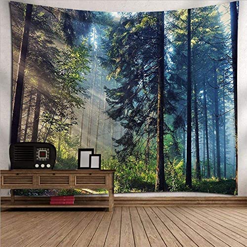 Dollin&Dockin Wandteppiche Wandbehang Tapisserie, Natur Landschaft Gobelin Wandbehang Nordic Pinien Wald, Rechteckig Art Decor Drucken Gewebe Für Wohnzimmer Schlafzimmer,250 * 150cm von Dollin&Dockin