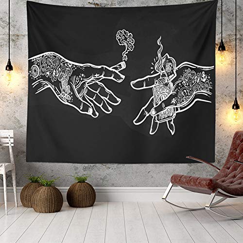 Wandteppich Weiß und Schwarz Blumenhände, Funny Hippie Boho Neuheit Wandteppich Wandbehang, Art Decor Print Stoff für Schlafzimmer Wohnzimmer College Dorm, 40×30 inch (100×75 cm) von Dollin&Dockin