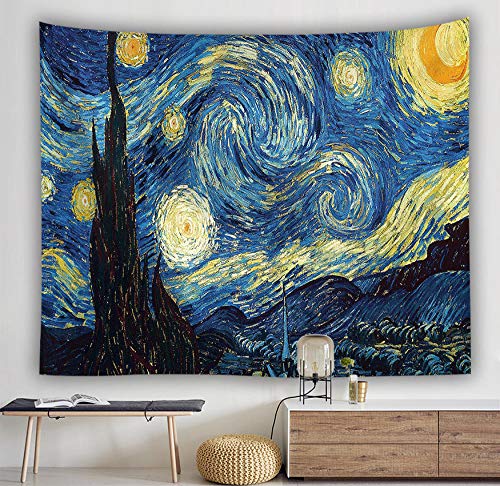 Wandteppiche Wandbehang Tapisserie, Abstrakte Ölmalerei Wandteppich Vincent Van Gogh Starry Night Drucken Kunst An Der Wand Hängende Zimmer Dekor Für Schlafzimmer Wohnzimmer von Dollin&Dockin