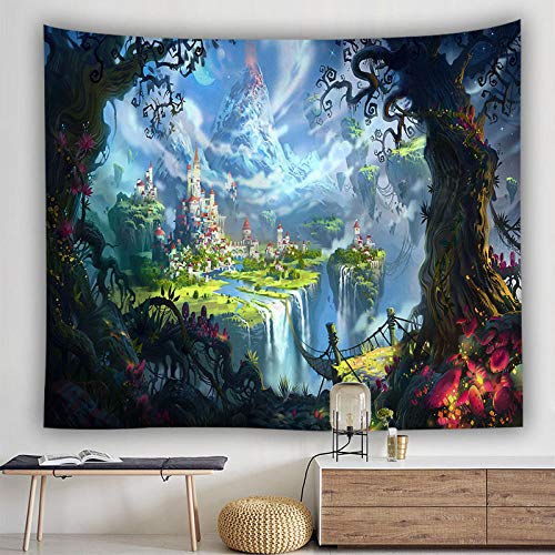 Wandteppiche Wandbehang Tapisserie, Böhmische Psychedelischen Landschaft Gobelin Wandbehang Blue Fantasy Stadt, Rechteckig Art Decor Drucken Gewebe Für Wohnzimmer Schlafzimmer von Dollin&Dockin