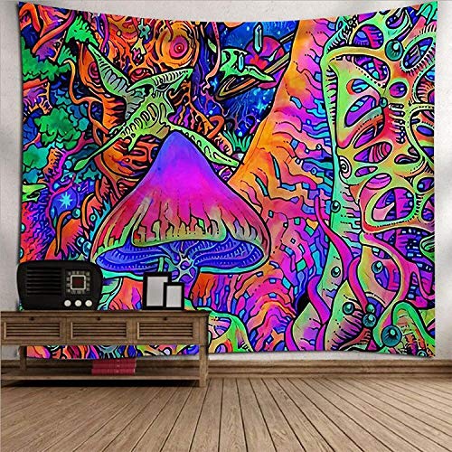 Wandteppiche Wandbehang Tapisserie, Hippie Wandteppich Wand Hängen Bunte Pilzwald, Rechteckig Art Decor Drucken Gewebe Für Wohnzimmer Schlafzimmer von Dollin&Dockin